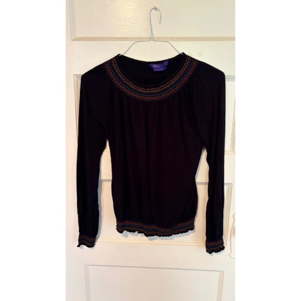 Miley Cyrus x Max Azria Black Embroidered Long Sleeve Top Size M